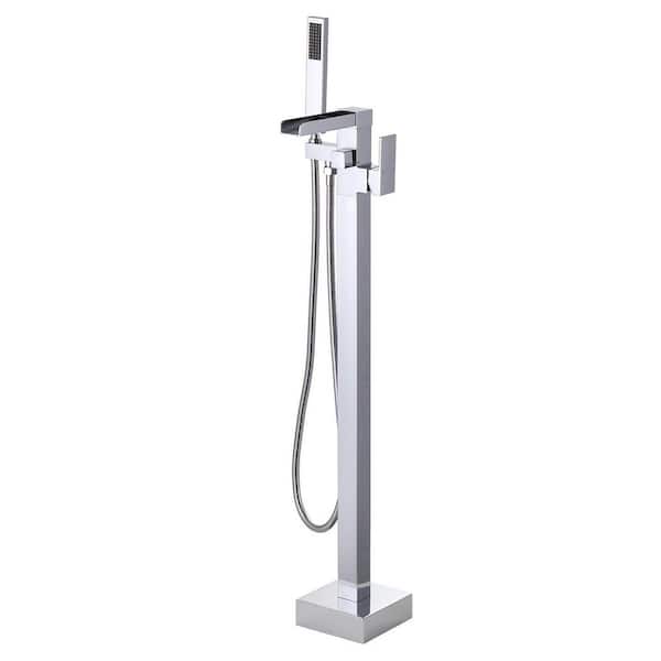 ALEASHA Single Handle Free Standing Bathtub Faucet with Hand Shower in Chrome