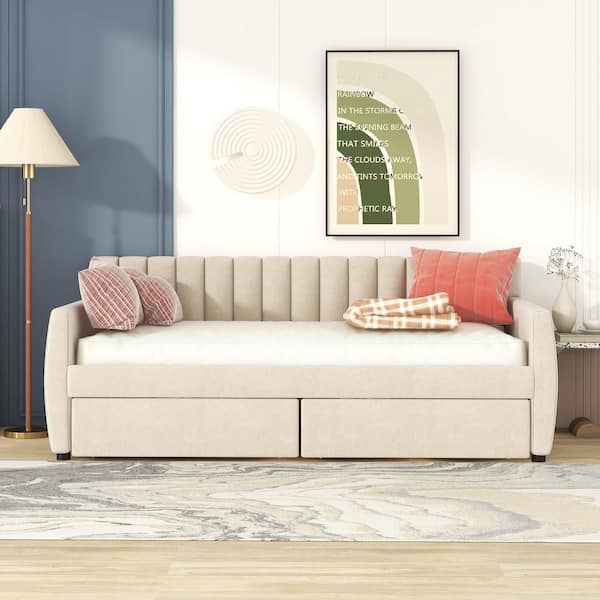 Harper & Bright Designs Beige Twin Size Upholstered Velvet Daybed