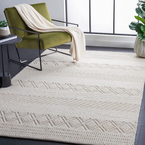 Natura 5 ft. x 8 ft. Ivory Striped Solid Color Diamond Area Rug