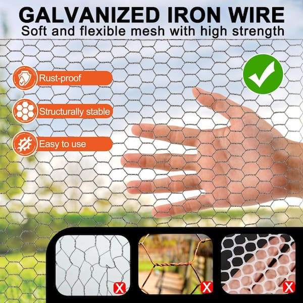 Angel Sar 16.9 in. x 40 ft. Chicken Wire Fencing Mesh, 0.6 in. Hexagonal Galvanized Hardware Cloth for Coop Barrier Rabbit Cage