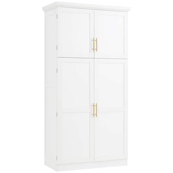70.9 in. Kitchen Pantry: 4-Doors, 8-Trays, Adjustable Shelf in  White