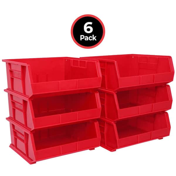 Akro-Mils 30250 Plastic Storage Shelf Bins/ Storage Totes, 15 in. x 16 in. x 7 in. Red, (6-Pack)