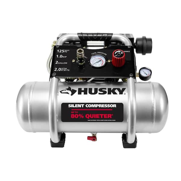 Husky Silver Black Portable 135 PSI 1 Gallon Silent Air Compressor