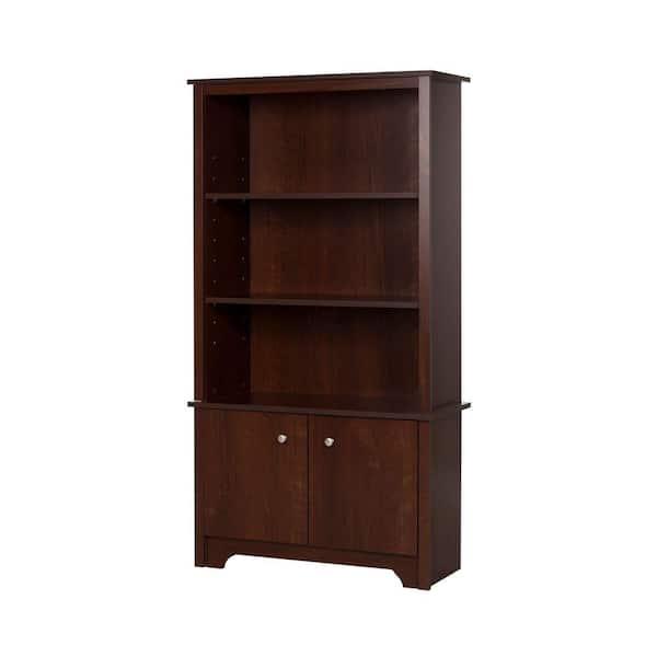 South Shore 61.13 in. Sumptuous Cherry Faux Wood 3-shelf Standard Bookcase with Doors