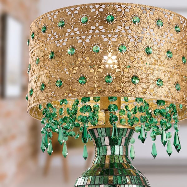 River of Goods 25 in. Emerald and Gold Indoor Table Lamp with