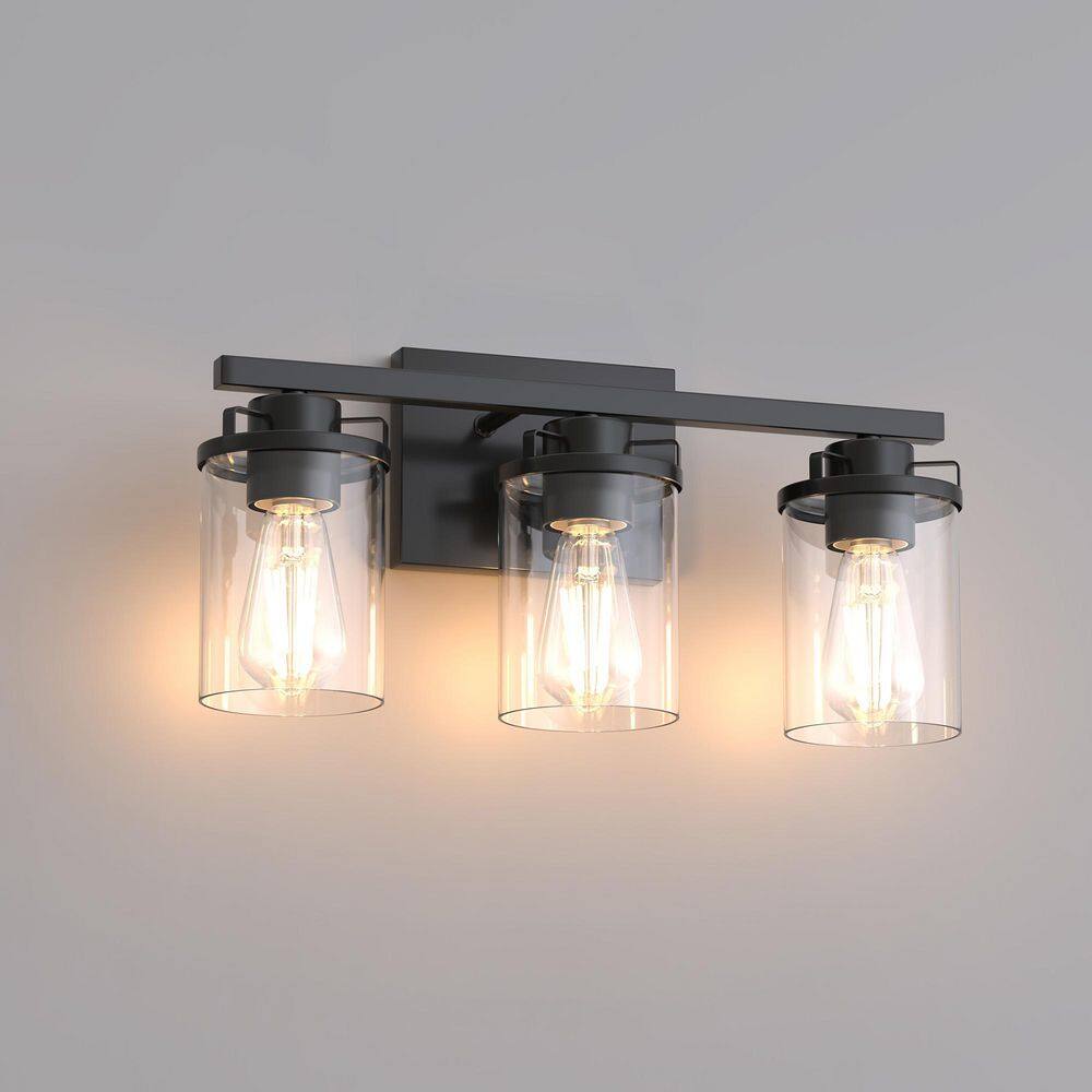 18 in. 3-Light Black Vanity Light with Clear Glass Shades, Budget Bathroom Fixture price history on PriceWatchPro