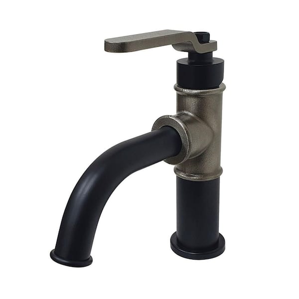 Kingston Brass Whitaker Single-Handle Single Hole Bathroom Faucet with Push Pop-Up in Matte Black/Black Stainless