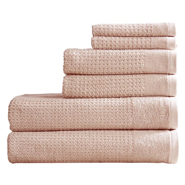 FRESHFOLDS 6-Piece Pink 100% Cotton Premium Textured Bath Towel Set