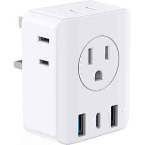 7-in-1 Travel Adapter US to UK Travel Plug Adapter 4-Sided Design Type G Power Plug Adapter with4 AC Outlets 3 USB Ports