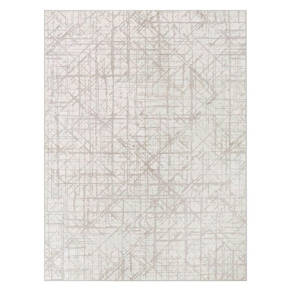 Aria Ivory 3 ft. x 5 ft. Woven Abstract Polyester Accent Rug