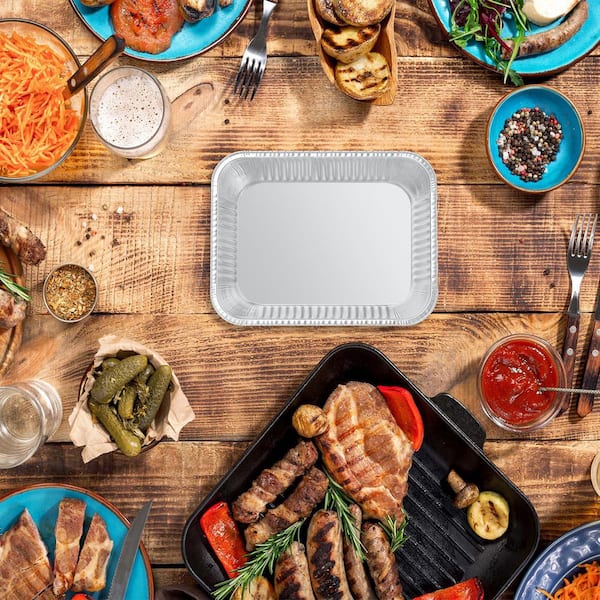 50-Piece Freezer & Oven-Safe Rectangular Aluminum Foil Food Container Set with Cardboard Lids, Disposable Tin Foil Pans