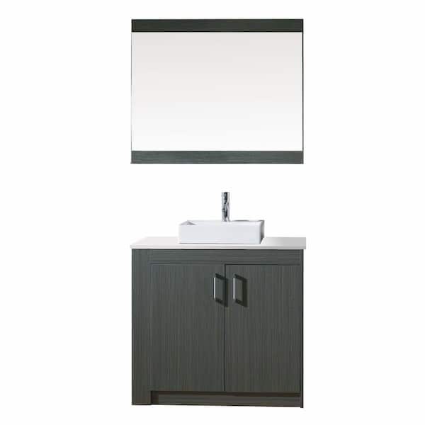 Virtu USA Tavian 36 in. W x 22 in. D Vanity in Zebra Grey with Stone Vanity Top in White with White Basin and Mirror
