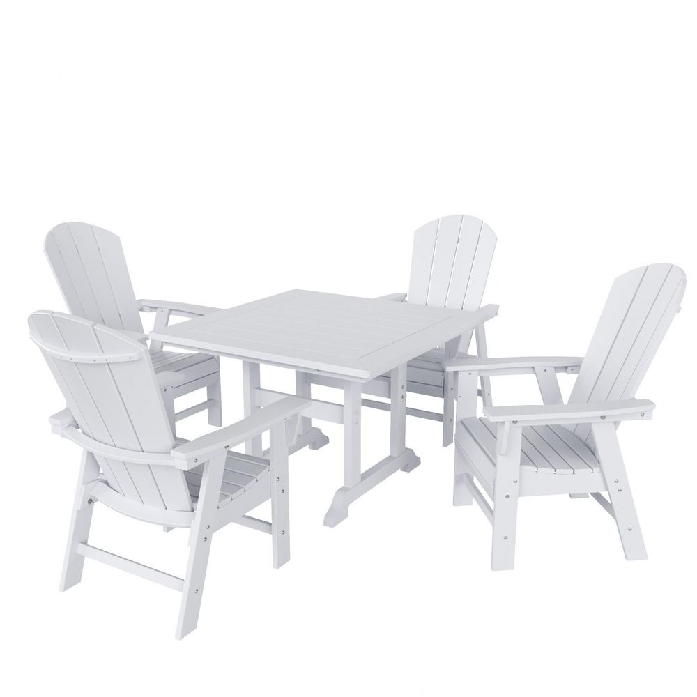 Laguna Outdoor Patio Adirondack Weather Resistant White 5-Piece HDPE Plastic Square Table Dining Set