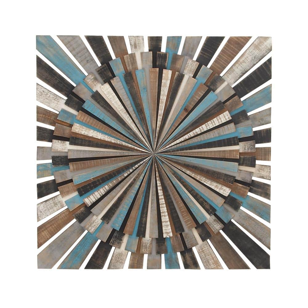 Multicolored Wood Starburst Carved Wall Decor 36"