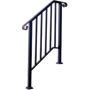 54 in. H x 33 in. W Black Wrought Iron Handrails, Outdoor Stair Railing Kit for 2 Steps or 3 Steps