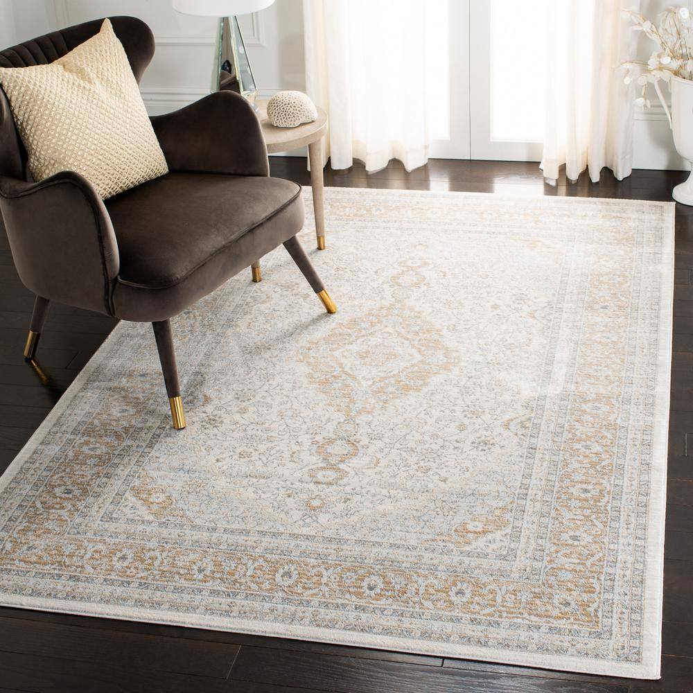 Isabella Cream and Beige Floral Bordered 8' x 10' Area Rug