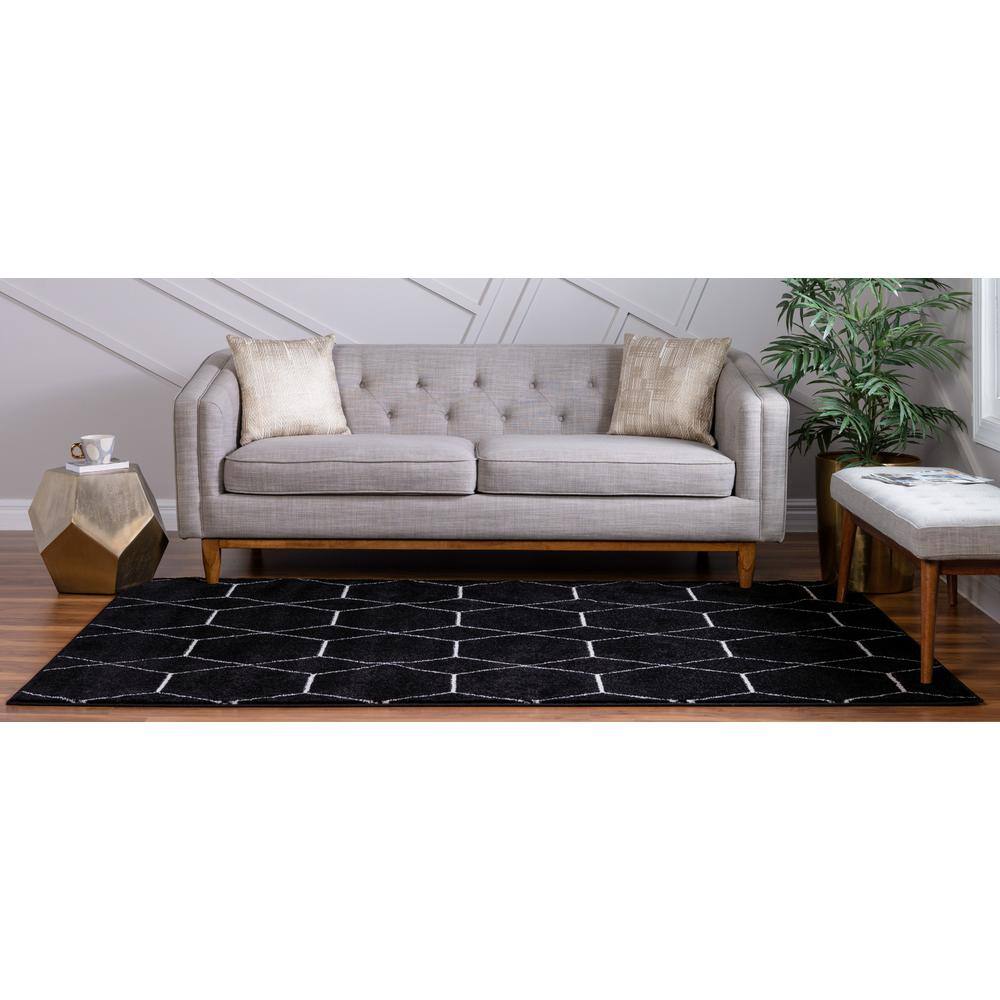 Modern Black and Ivory Trellis Rectangular Area Rug