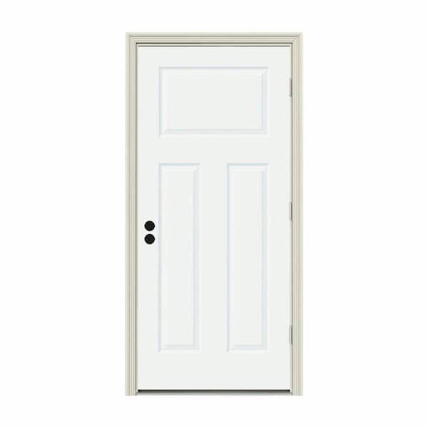 JELD-WEN 30 in. x 80 in. 3-Panel Craftsman White Painted Steel Prehung Left-Hand Outswing Front Door w/Brickmould