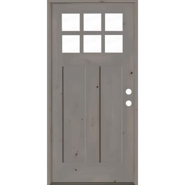 Krosswood Doors 32 in. x 80 in. Craftsman Knotty Alder Left-Hand/Inswing 6 Lite Clear Glass Grey Stain Solid Wood Prehung Front Door