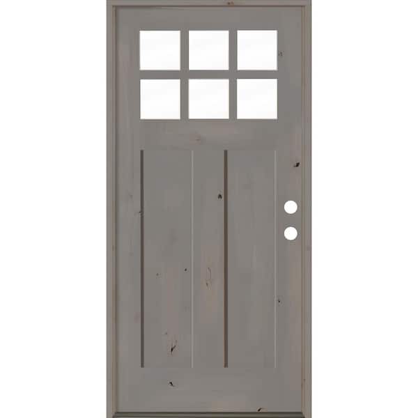 Krosswood Doors 36 in. x 80 in. Craftsman Left-Hand 6-Lite Clear Glass Grey Stained Wood Prehung Front Door
