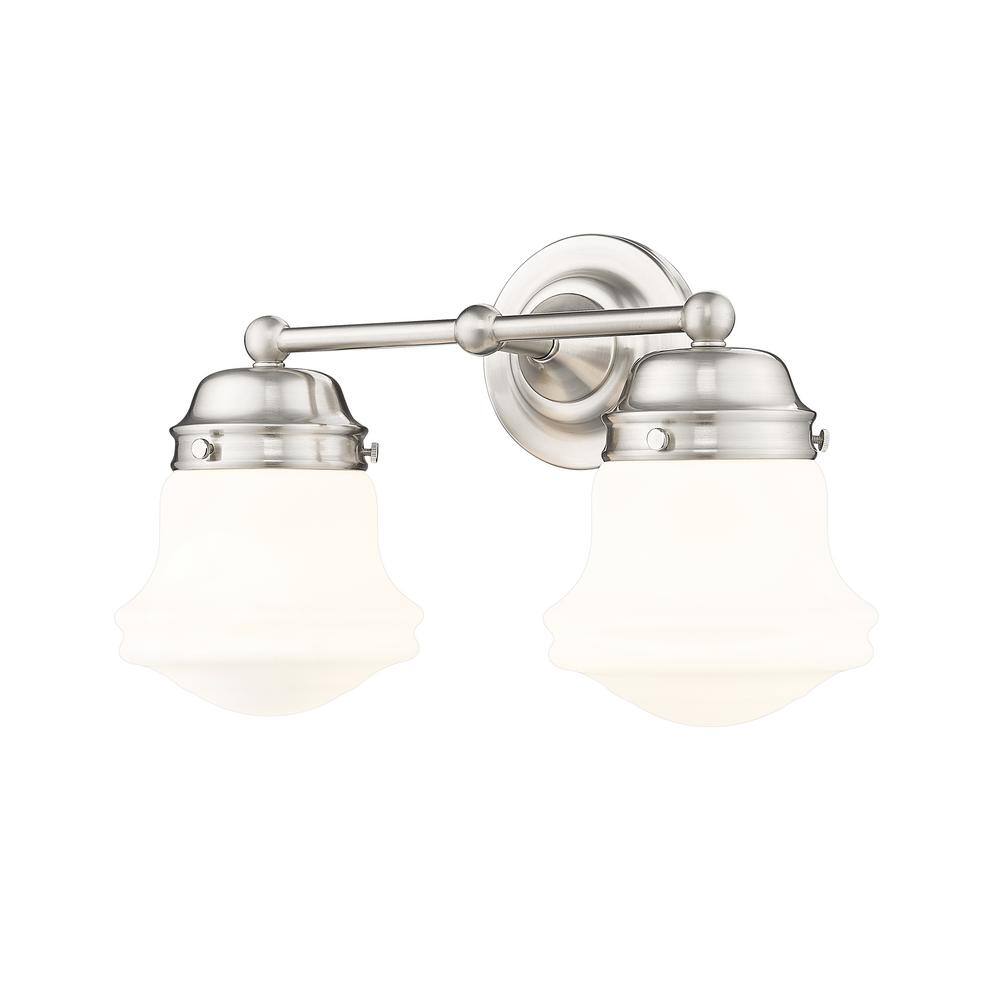 Vaughn 15.5 in. 2-Light Brushed Nickel Vanity-Light with Matte Opal Glass S