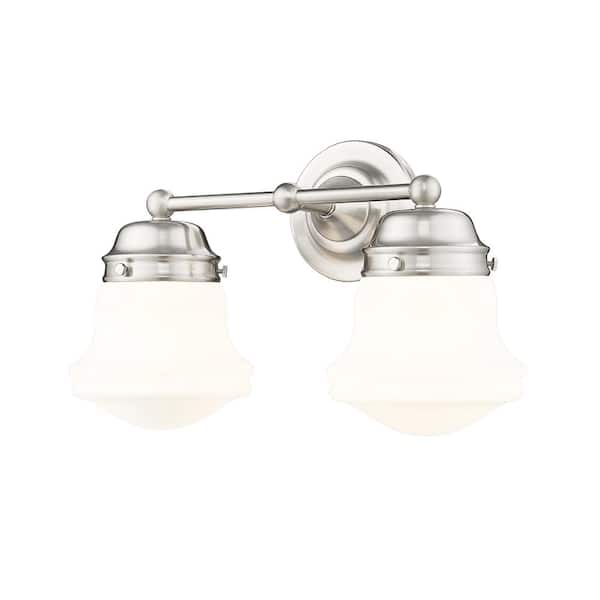 Unbranded Vaughn 15.5 in. 2-Light Brushed Nickel Vanity-Light with Matte Opal Glass Shade with No Bulbs Included