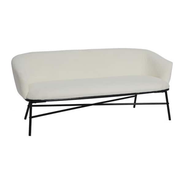 Storied Home Bowery Boucle White Dining Bench with Metal Frame 66 in.
