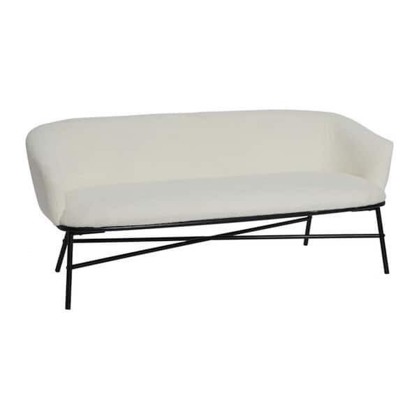 Storied Home Bowery Boucle White Dining Bench w/Metal Frame 66 in. .