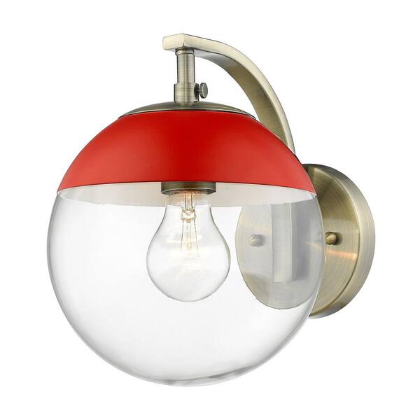 Golden Lighting Dixon 1-Light Aged Brass with Clear Glass and Red Cap Sconce