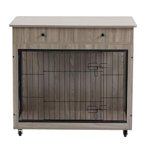 Anky Furniture Style Dog Crate, Wooden Decorative Dog Kennel with Drawer, Pet Crate End Table for Large Dog in Gray