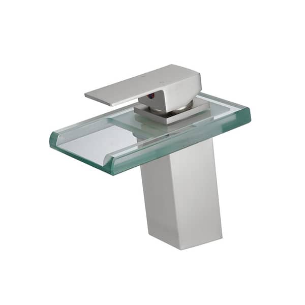 Flynama 4 in. Single Hole Waterfall Widespread Single Handle Bathroom Faucet with LED Light In Brushed Nickel
