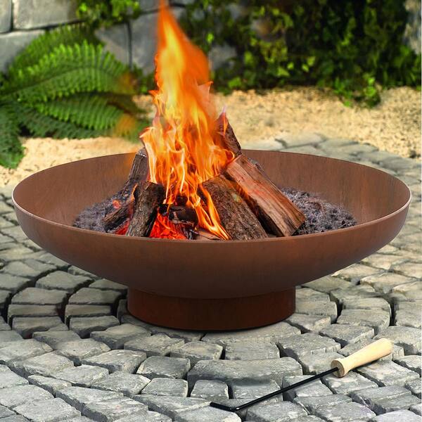 Fency 24 In Dia Outdoor Round Corten Steel Wood Burning Rusty Fire Pit Suus Nhb F6060 Rb S463 The Home Depot