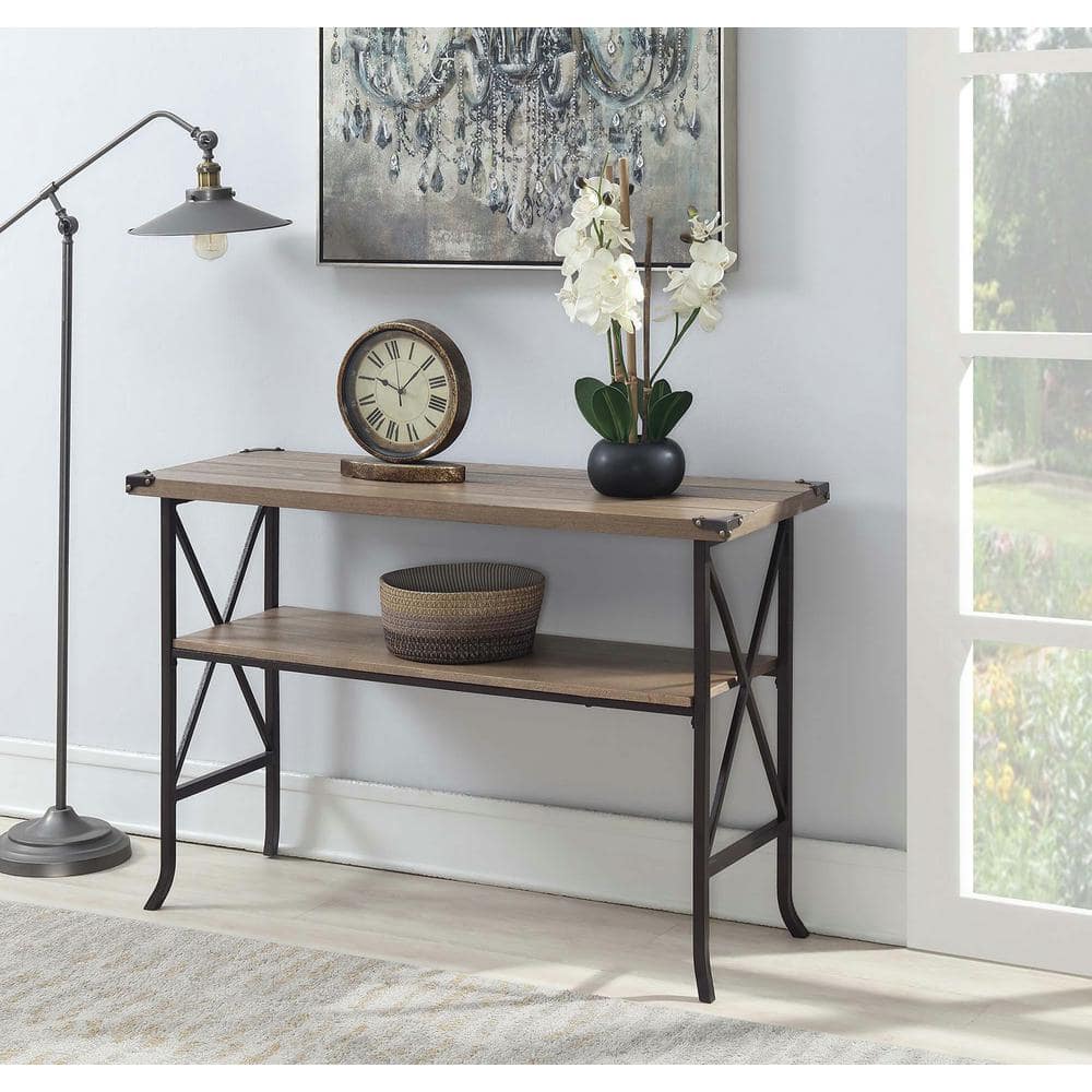 Driftwood and Brown Medium Wood Console Table with Storage