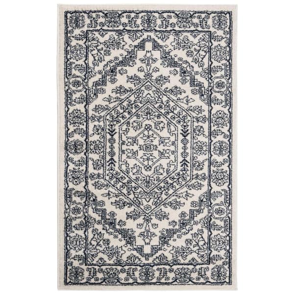 SAFAVIEH Adirondack Ivory/Navy Doormat 3 ft. x 5 ft. Border Medallion Area Rug