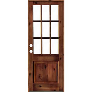 36 in. x 96 in. Rustic Knotty Alder Clear Low-E Glass 9-Lite Red Chestnut Stain Right Hand Single Prehung Front Door