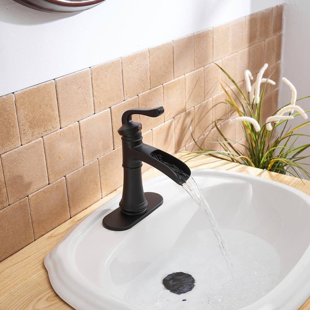 Matte Black Single Handle Brass Bathroom Faucet with Deck Plate