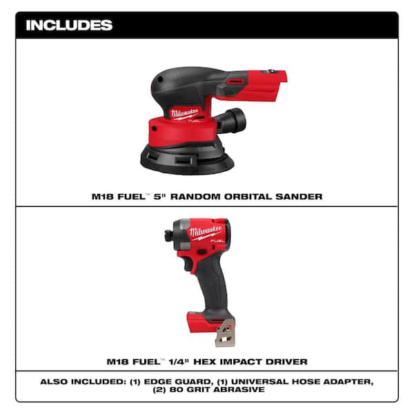 M18 18V Lith-Ion Brushless Cordless FUEL 5 in. Random Orbit Sander w/ 1/4 in. Impact Driver