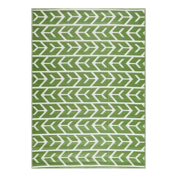 PLAYA RUG Amsterdam Green and Creme 5 ft. x 7 ft. Folded Reversible Recycled Plastic Indoor/Outdoor Area Rug-Floor Mat
