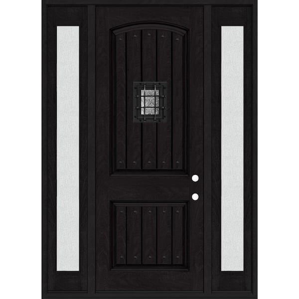 Regency 64 in. x 96 in. 2P Plank Cavalier Speakeasy LHIS Onyx Stain Fiberglass Prehung Front Door w/Dbl 12in. Rain SL