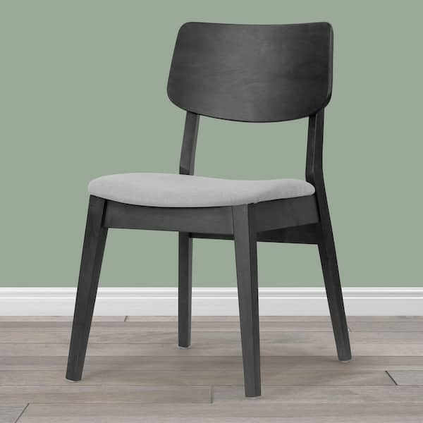 Glamour Home Astin Black Wood Chair with Light Grey Fabric Seat (Set of 2)