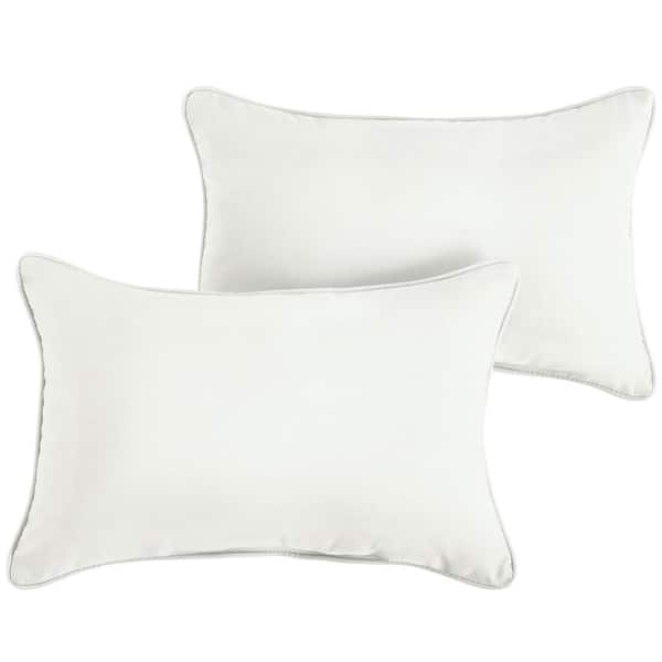 SORRA HOME Sunbrella Canvas Ivory Rectangular Outdoor Corded Lumbar Pillows (2-Pack)