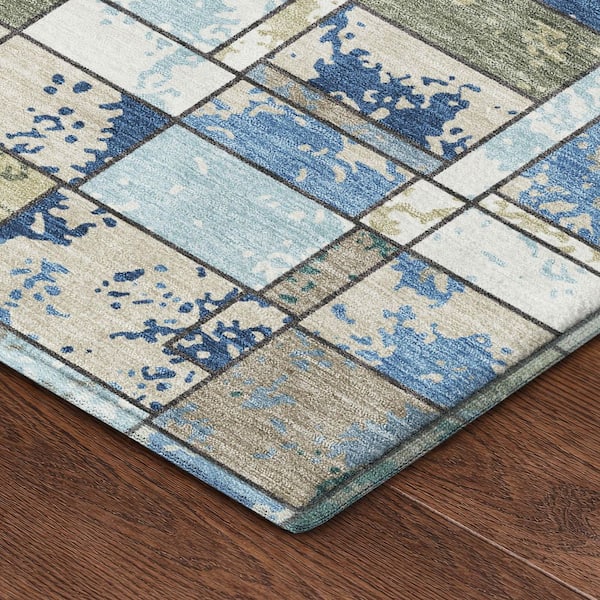 Mayfield Premium Machine Washable Abstract AMF2442 Blue 5 ft. x 7 ft. 6 in. Area Rug