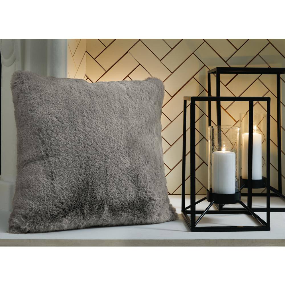 Gariland Gray Faux Rabbit Fur Square Pillow 20"