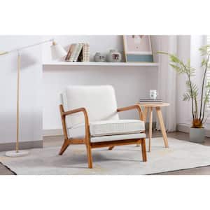 Morden Armchair, Wooden Leisure Chair, Single Sofa Chair With Backrest and Cushion, Living Room Reading Chair, Beige