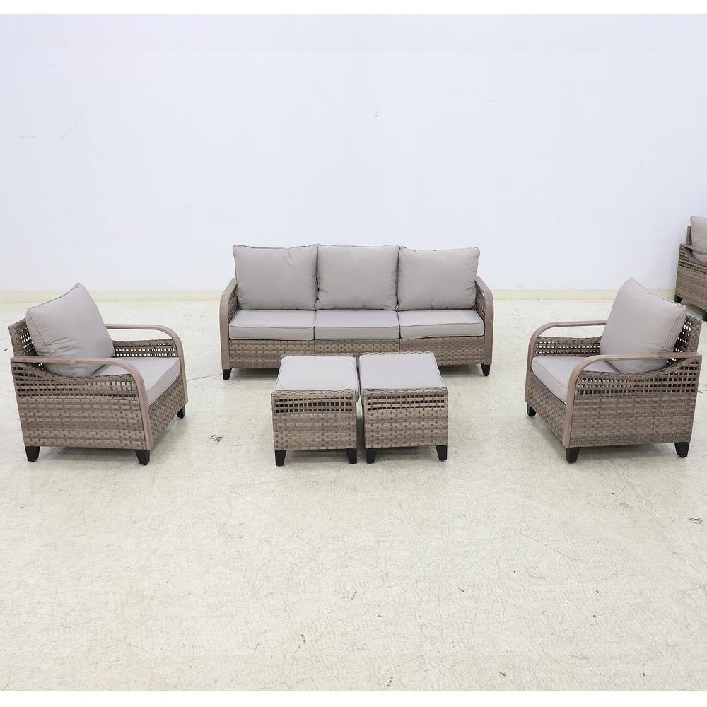 COOS BAY 5-Piece Brown Wicker Outdoor Furniture Set Patio Conversation ...