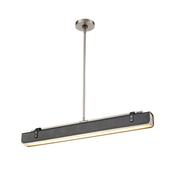ALORA Valise 31 in. 1 Light 31-Watt Aged Nickel/Tuxedo Leather Integrated LED Pendant Light