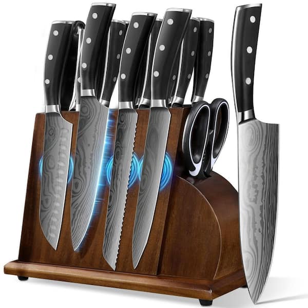 17-Piece German High Carbon Stainless Steel Kitchen Knife Set with Block and Magnetic Knife Holder, Chef Knife Set
