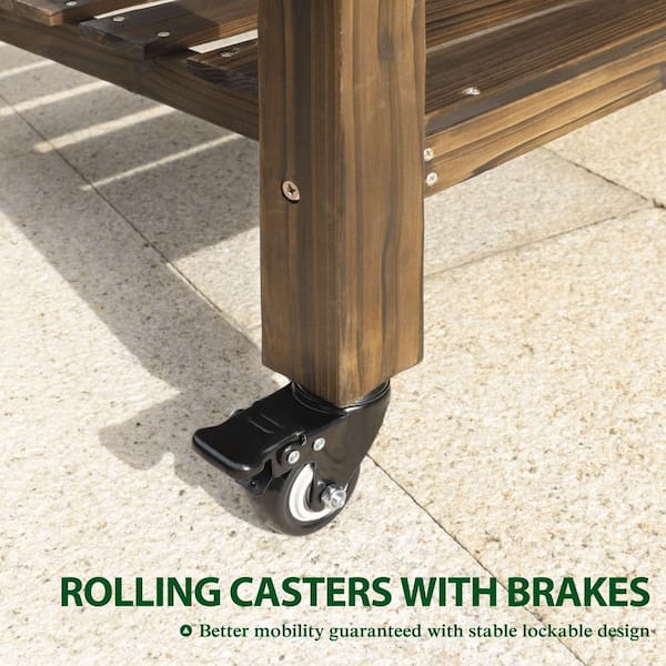 48 in. L x 24 in. W x 33 in. H Cedar Wood Raised Garden Bed with 4 Swivel Wheels and Liner, Carbonized Color