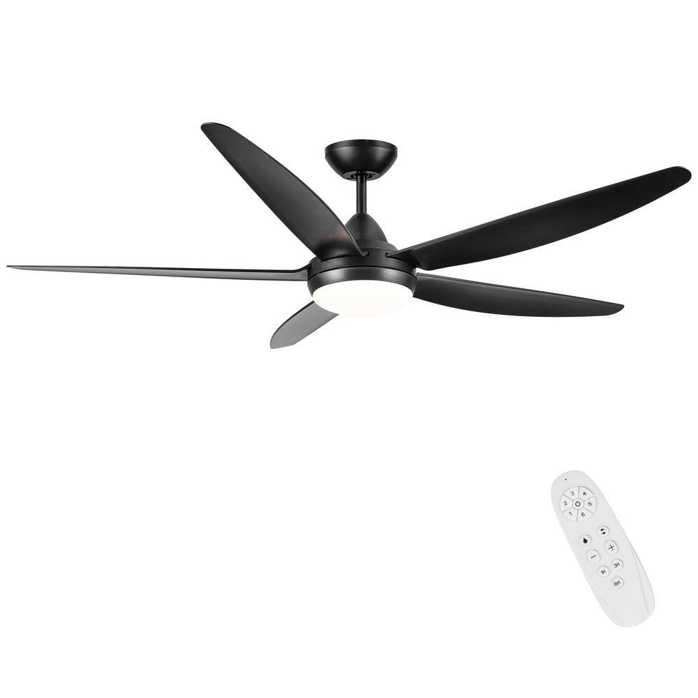 PUDO 56 in. Integrated LED Indoor Black Ceiling Fan Lighting with 5 Black Blades