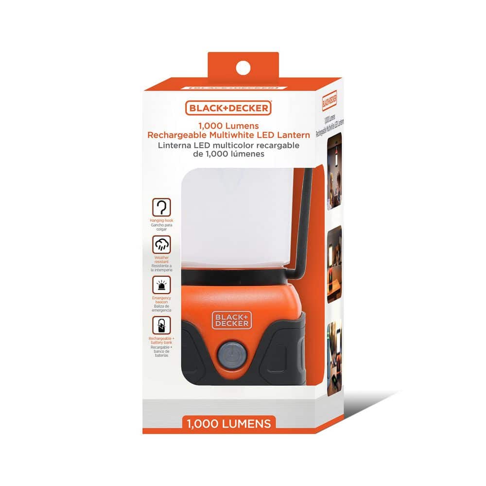 BLACK+DECKER 1,000 Lumen Rechargeable Lantern with Power Bank Function,  Dimmable LED BLL4-1011-MWT - The Home Depot, image size:1000x1000